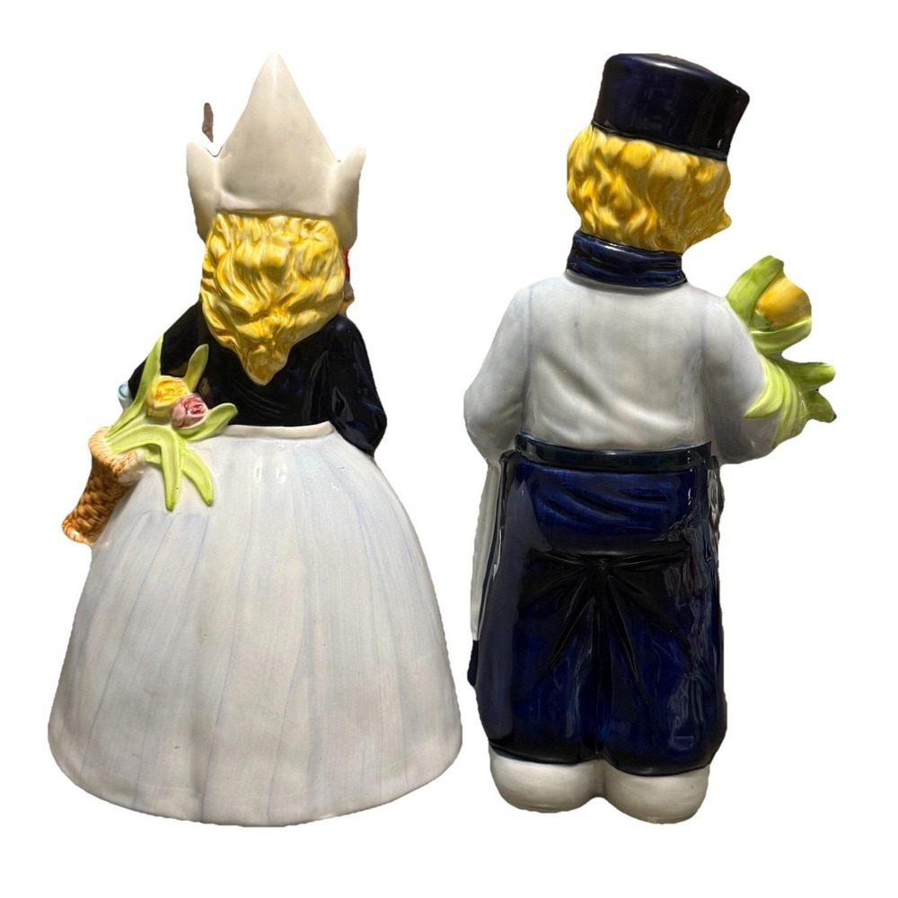 Delft Blue Hand Painted Dutch Girl & Boy Figurines 12" Vintage White & Blue - Picture 2 of 11